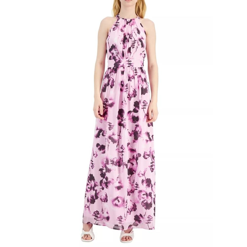 INC International Concepts Womens Purple Floral Maxi Dress Spring Wedding Sz. 16